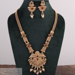 Rajasthani style long necklace and earing set - Design 2 - IA308